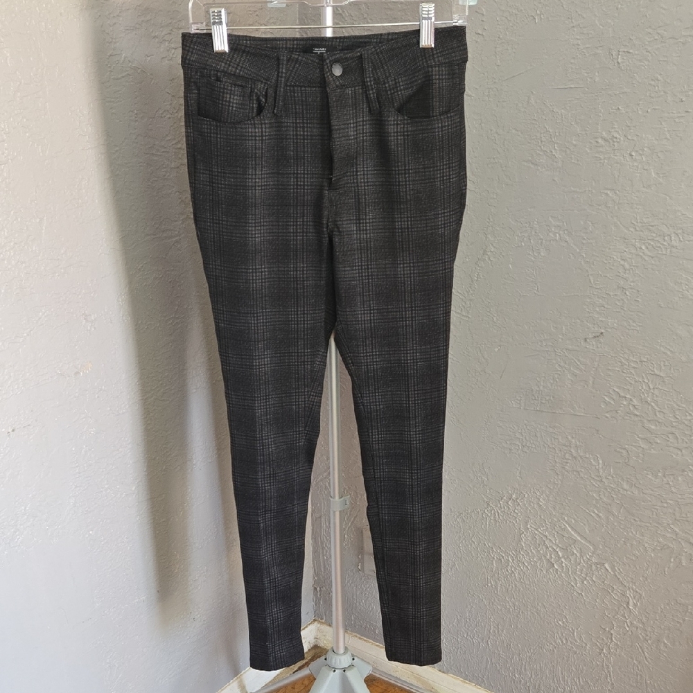 Tahari Charcoal Plaid Trousers Tweed Office Professional